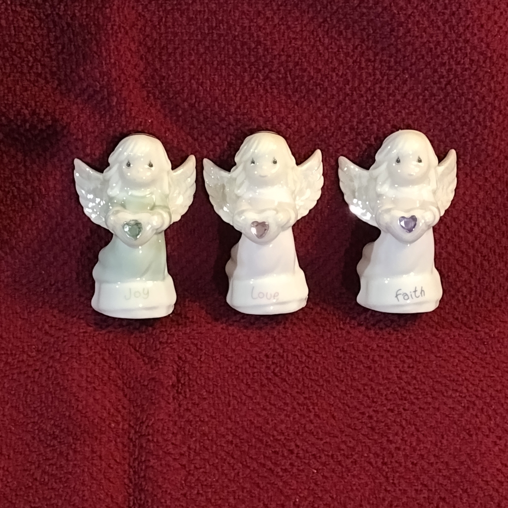 Set of Three Angel Figurines with Heart Accents